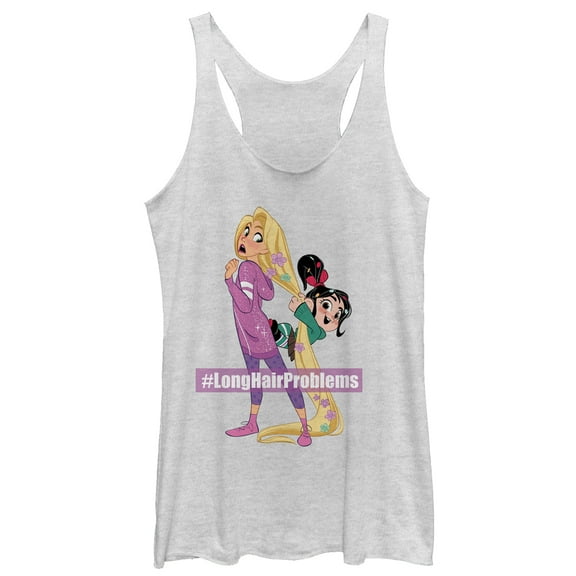 Women's Ralph Breaks the Internet Rapunzel Hair Racerback Tank Top White Heather X Small