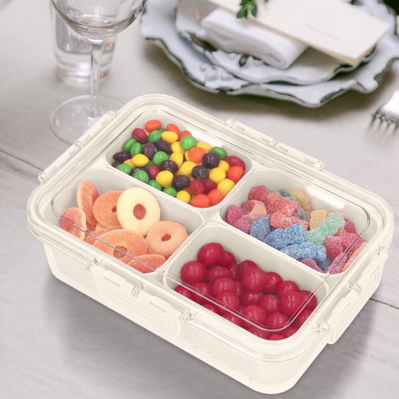 Coollooc Small Snack Box Container, Divided Serving Tray with Lid, 4 Compartment Snack Box Container for Candy, Fruits, Charcuterie, Travel & Parties, BPA-Free(White)
