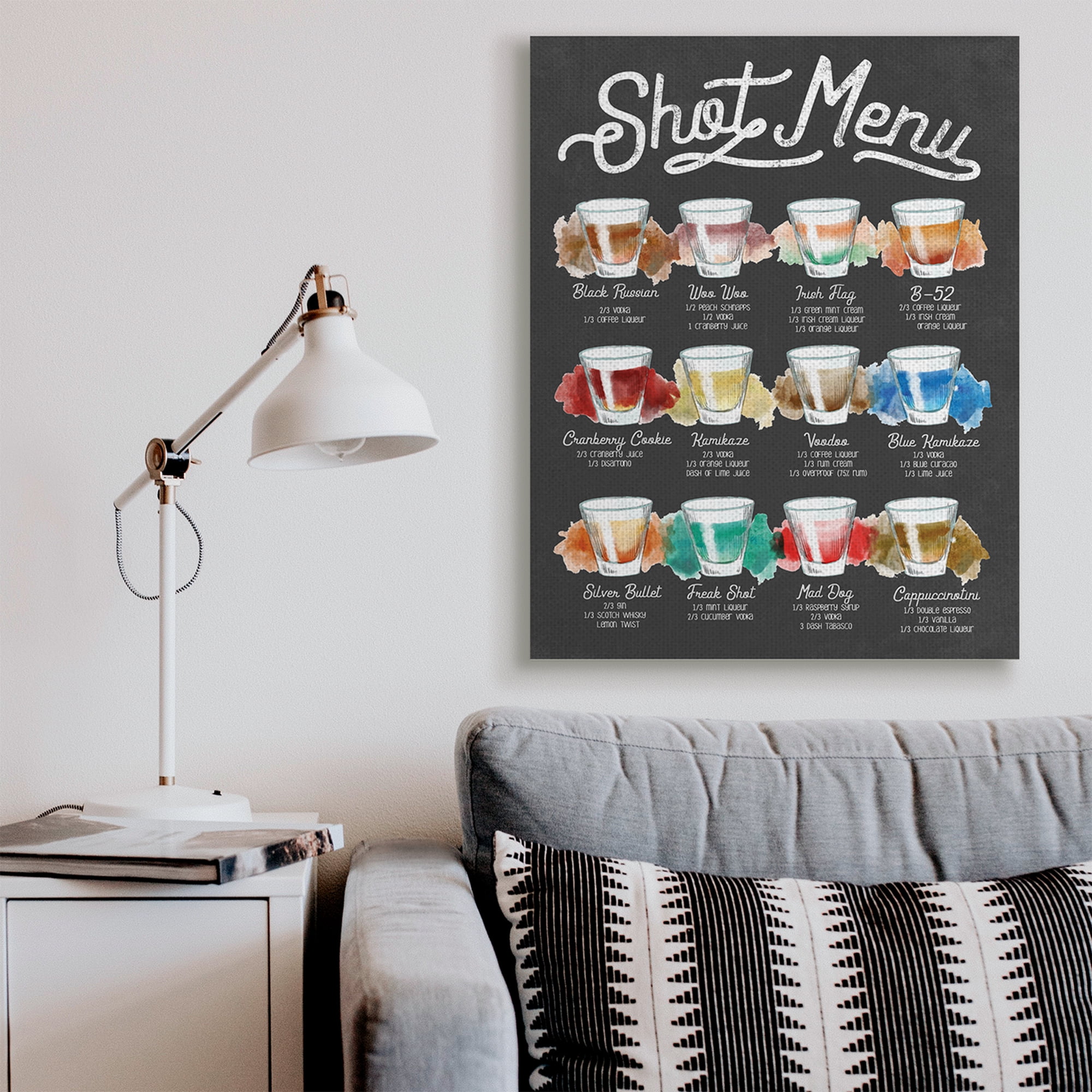 Stupell Industries Shot Menu Drink Recipes Fun Watercolor Styling Food & Beverage Painting Gallery Wrapped Canvas Art Print Wall Art, 36 x 48