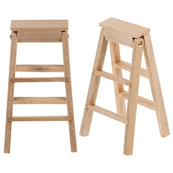 GOOHOCHY Wooden Miniature Step Ladder for Decoration Light Brown Exquisitely Crafted Realistic 2 Pieces