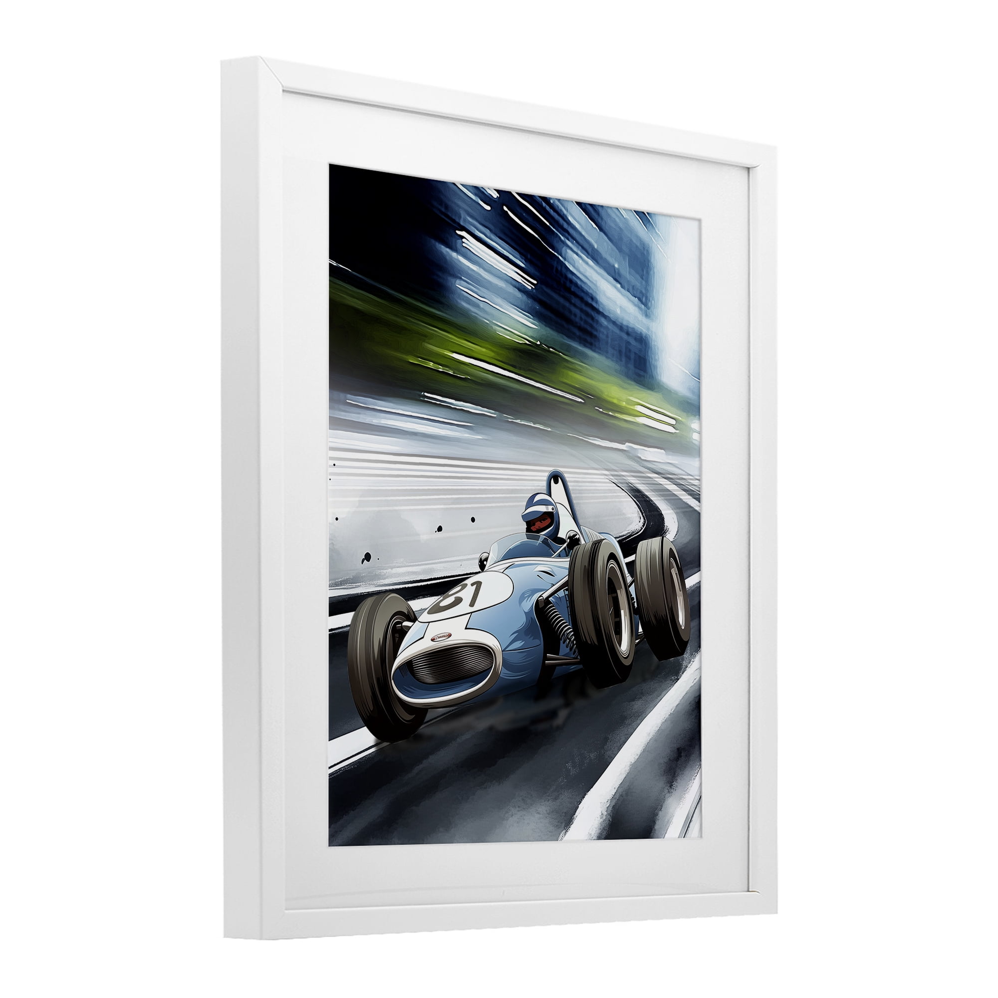 Stupell Industries Speeding Racecar Driver White Framed Print Under Glass, design by Christine Simpson Art