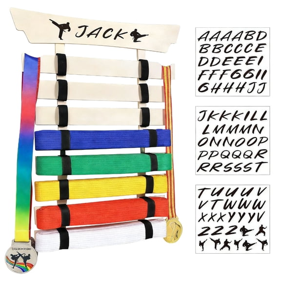 Sturdy Wood Karate Belt Display Rack with Multiple Layer Storage Securely Holds 8 Belts for Long Time Use