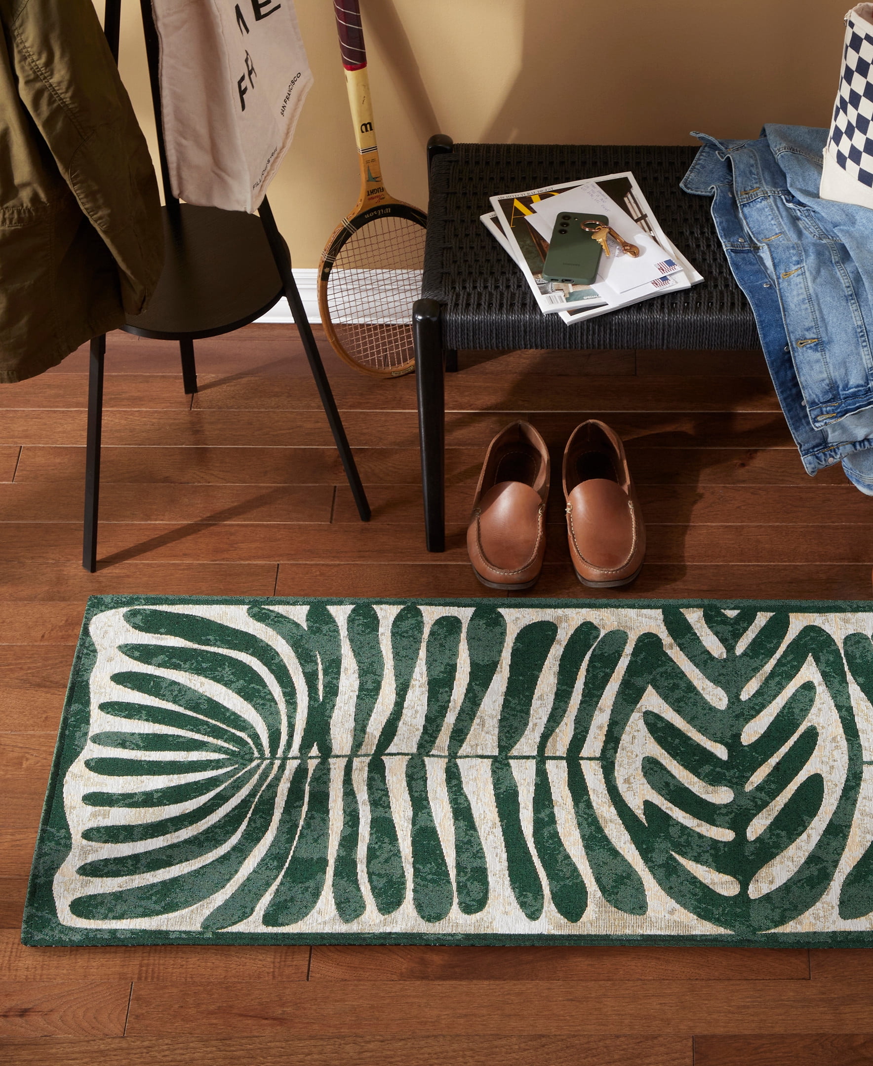 TOWN & COUNTRY LUXE Livie Matisse Cutout Everwash® Washable Multi-Use Decorative Rug, Kitchen Runner Rug, Low-Profile Door Mat, Bedroom Rug and Dorm Room Rug with Non-Slip Backing, Green, 24"x72"