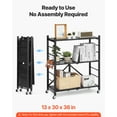 thumbnail image 2 of VEVOR 3-Tier Foldable Storage Shelf, 30W x 13D x 36H Inch Folding Metal Rack Shelving Unit, No Assembly Organizer Shelf with 5 Wheels & 4 Hooks for Pantry, Kitchen, Garage, Basement, Black, 2 of 9