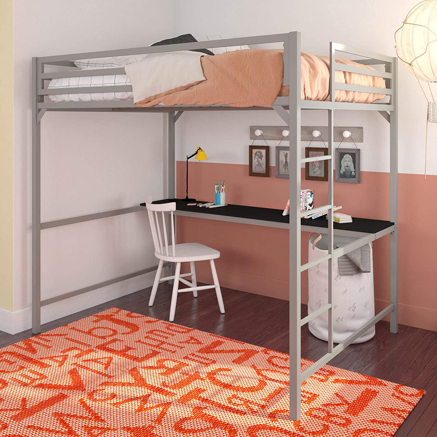 Dhp Miles Metal Full Loft Bed With Desk, Loft Beds Desk Space