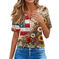thumbnail image 4 of Women's 250th Anniversary USA Shirt Patriotic Flag Print V-Neck Button Short Sleeve T-Shirts, 4 of 7