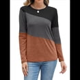thumbnail image 2 of Blusas de Bloque de Color para Mujer, Estilo Túnica Informal de Larga con Cuello Redondo, Tipo Jersey. Negro Marrón S, 2 of 8