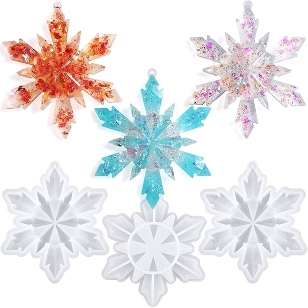 Moldes de resina navideña, molde de resina de copo de nieve, 3 moldes de silicona de copo de nieve grandes para resina, moldes de resina para adornos navideños, regalo de decoración navideña DIY