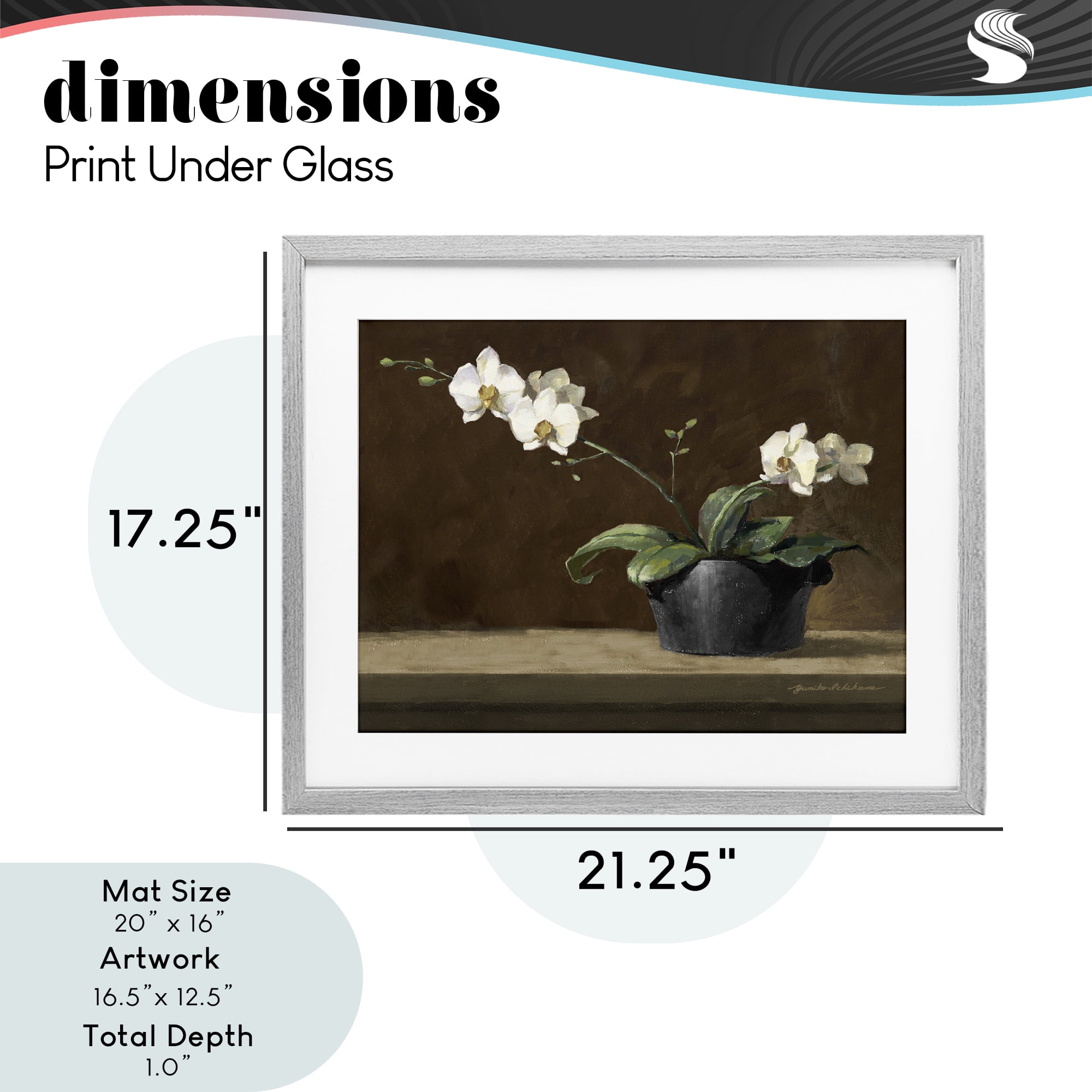 Stupell Industries Potted White Orchid on Ledge Gray Framed Print Under Glass, design by Yumiko Ichikawa