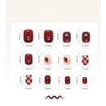 thumbnail image 2 of Short Square Press On Nails Burgundy Red Glossy with Plaid Heart Star Design, Full Cover Fake Nails, Reusable Stick On Acrylic Nails Kit for Women, Easy Apply, 96PCS 4 Boxes, 2 of 8