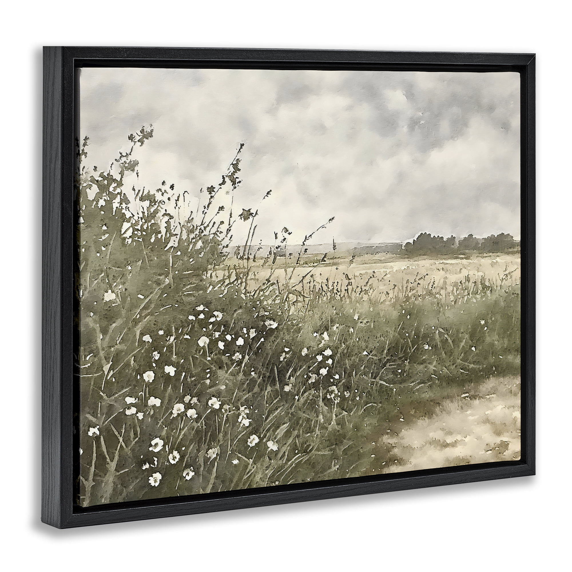 Stupell Industries Soft Meadow Landscape at Dusk Black Framed Floater Canvas Wall Art, design by Riley B