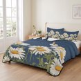 thumbnail image 2 of Queen Quilt Set 90''x96'', Daisy Lightweight Bedspread Coverlet Set with 2 Pillow Shams, Spring Floral Summer Botanical Elegant Navy Blue Breathable All Season Quilt Bedding for Bedroom/Guest Room, 2 of 9