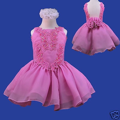 

Baby Toddler Girl Glitz Pageant Flower Girl Formal Dress Fuchsia 1 2 3 4 5 6 7