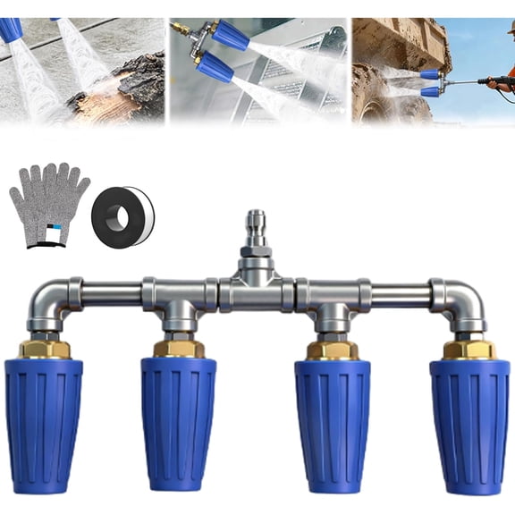 Pressure Washer Turbo Nozzle 4000 Psi Quadruple 360 Rotating Nozzle With 1/4 Quick Connector For Power Washer 4-6 Gpm (Blue)