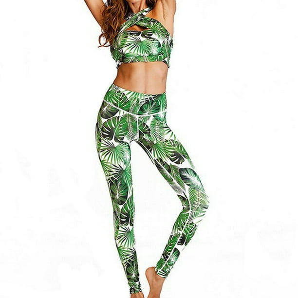Eyicmarn - 2Pcs Women's Sport Gym Yoga Vest Bra Sports Legging Pants Ladies Outfit Wear Set