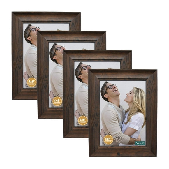 DECANIT 4x6 Picture Frames Rustic Distressed Brown Wood Pattern High Definition Glass for Table Top Display and Wall Mounting Photo Frame?Pack of 4