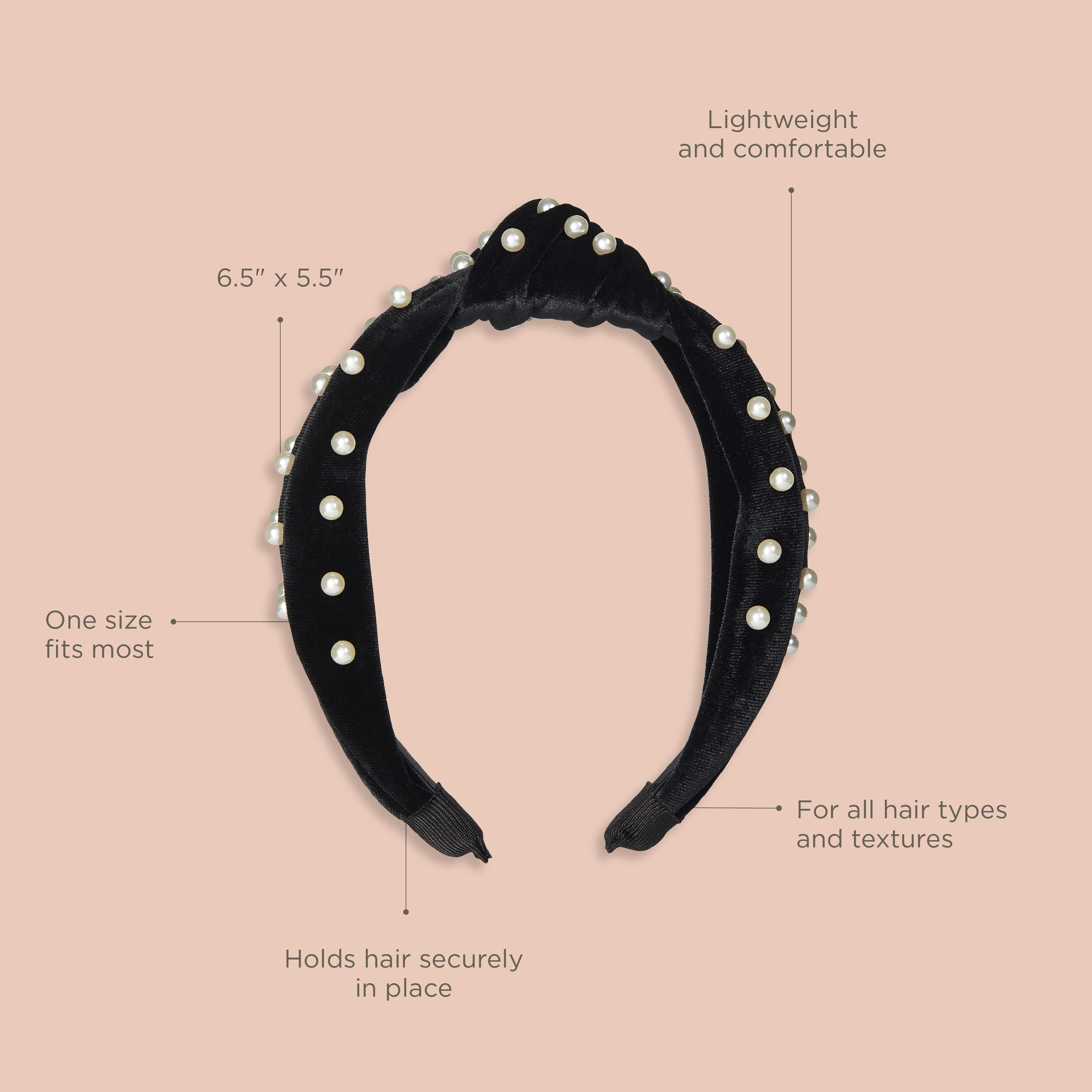 Hairitage Stylish Knotted Headband with Pearls Black, 1PC Hairitage Stylish Knotted Headband with Pearls Black, 1PC