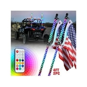 2pc 4ft Spiral 360 Degree LED Antenna Whip Lights, RF Wireless Remote, Weatherproof LED Lighted Whips, USA Flag, for RZR Can-Am Polaris UTV ATV Accessorie
