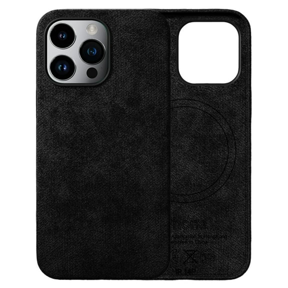 ELEHOLD Magnetic Case for iPhone 13 Case Compatible with MagSafe, Slim Luxury Artificial Fur PU Leather Protective Back Cover for iPhone 13,Black