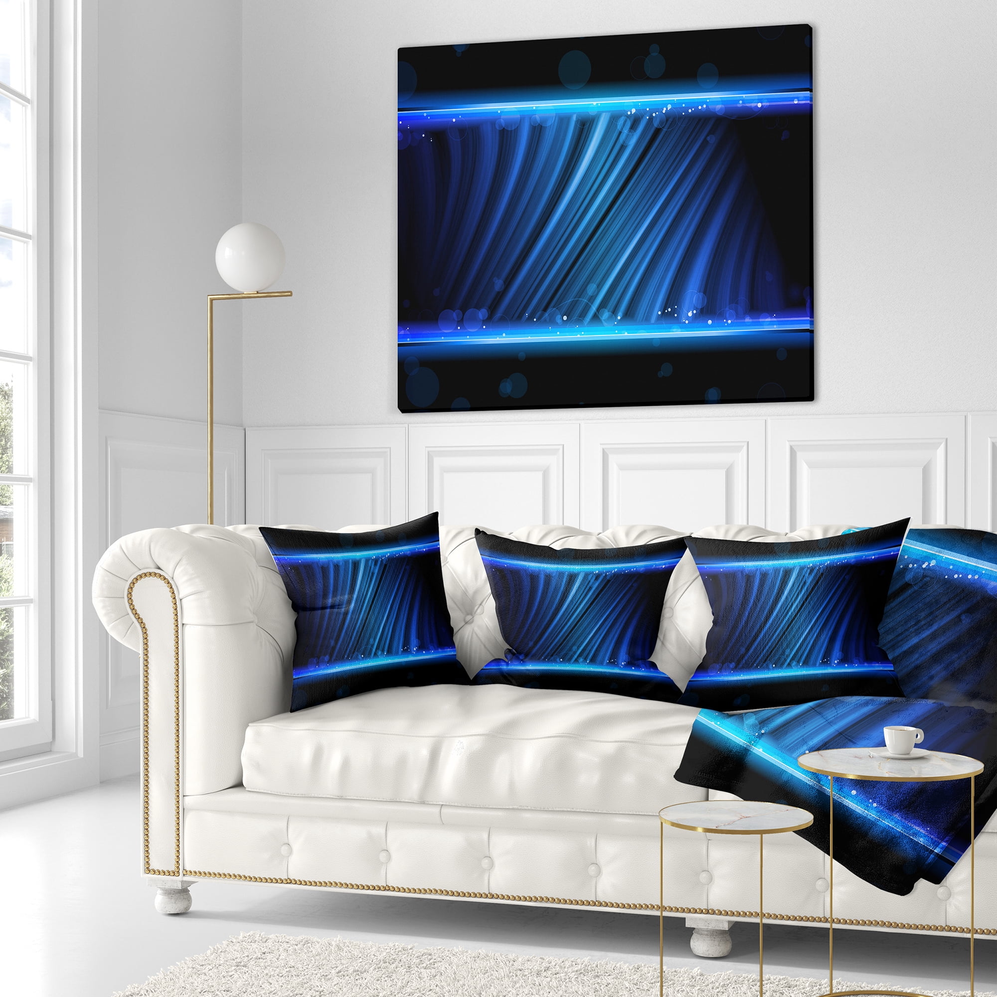 Designart Disco Blue Waves - Contemporary Throw Pillow - 16x16