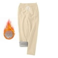 thumbnail image 2 of Feancey Womens Sherpa Lined Sweatpants Drawstring High Waist Plus Size Jogger Pants Winter Fuzzy Fleece Warm Pajama Bottoms with Pockets Birthday Gift Khaki S, 2 of 10
