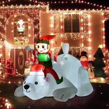 6 FT Christmas Inflatables Santa Clause Riding The Polar Bear with Shaking Head Outdoor Decorations Clearance Blow Up Yard Decor with LED Lights for Xmas Holiday Party Indoor Garden Lawn Décor