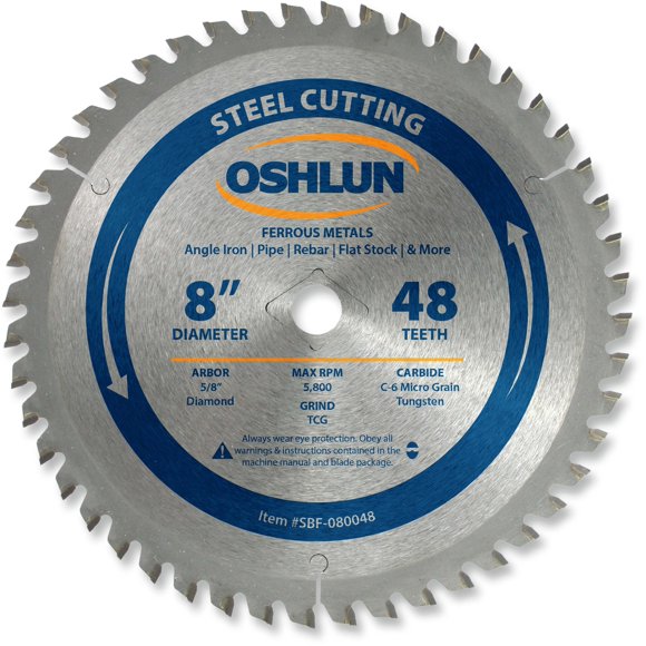 Oshlun SBF-080048 8-Inch 48 Tooth TCG Saw Blade with 5/8-Inch Arbor (Diamond Knockout) for Mild Steel and Ferrous Metals