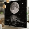 thumbnail image 4 of Full Moon Shower Curtain Moon Over Ocean Shower Curtain Black Ocean Sea Water Cloud Bathroom Decor Starry Sky Shower Curtain 72x84 Inch Polyester Fabric with Hooks, 4 of 6