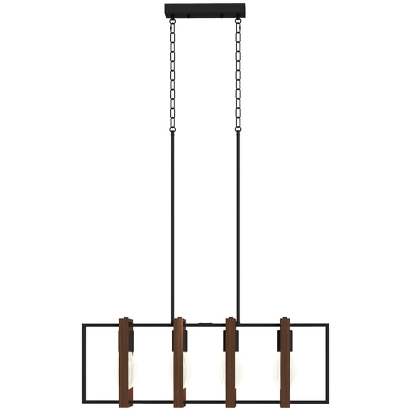 Farmhouse Pendant Light - Walnut Kitchen Island Lighting with 4 Rotatable Frames & Adjustable Height (31.5”L) - Dining Room, Entryway Decor
