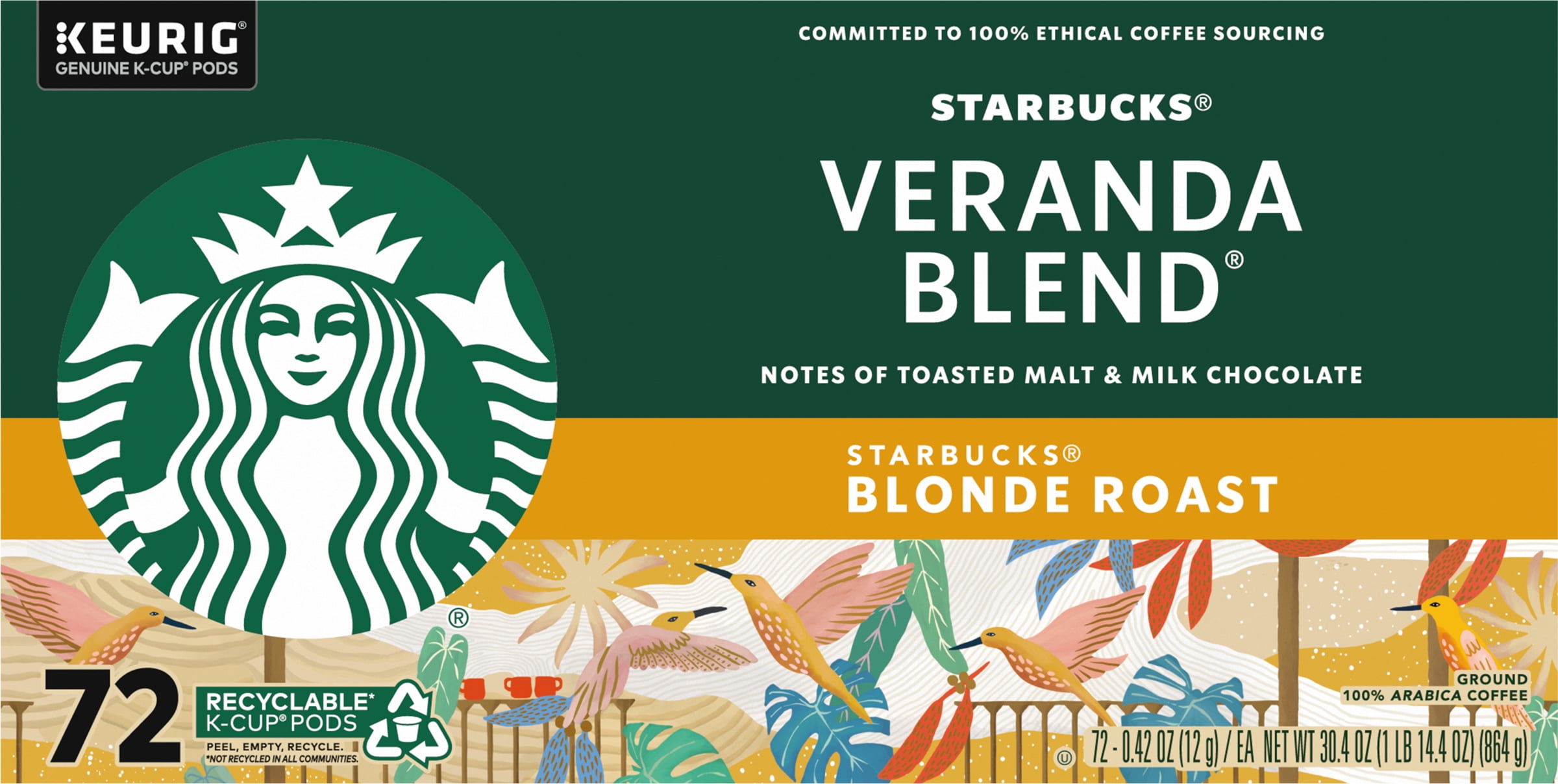 Starbucks Veranda Blend Light Roast K-Cup Pods for Keurig Brewers, 72 pods
