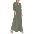 thumbnail image 2 of IDALL Robes Maxi, Robes Décontractées pour Femmes, Robe Chemise Longue en Coton et Lin avec Poches, Manches Longues, Robes Longues, Robes Vertes 1 Robe 4TG, 2 of 4