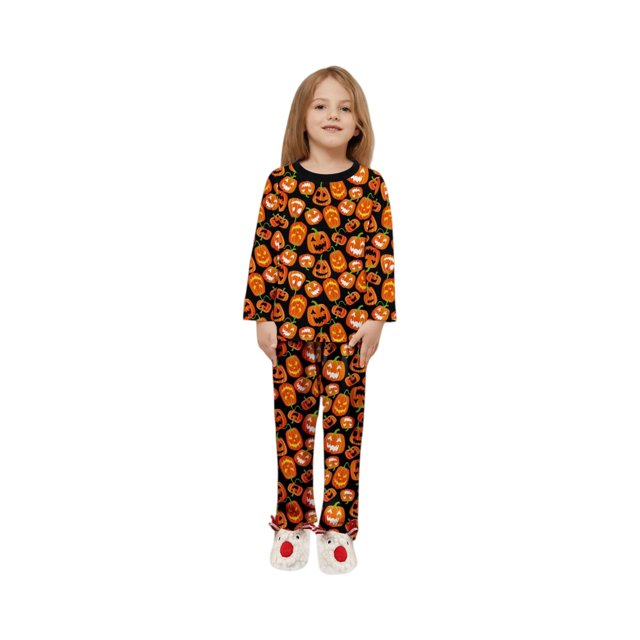 Nvse 2 Pieces Loungewear Sleepwear Family Matching Halloween Pajamas Set, Halloween Pumpkin Print PJs Setsfor Adults &boys&girls Orange Pumpkin Prints for 8 Years