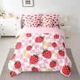 thumbnail image 2 of Homewish Kawaii Red Strawberry Bedding Comforter Set 7-Piece for Girls,Groovy Floral Flowers King Bedding Sets,Geometric Plaid Grid Ultra Soft Bed Sheets,Luxury Bedroom Decor,Reversible, 2 of 8