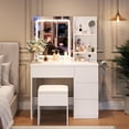 thumbnail image 5 of Vanity Desk with Mirror and LED Light, Vanity Desk with 4 Drawers, Power Outlet, Storage Stool, Storage Shelves & Hair Dryer Holder, Adjustable 3 Lighting Mode, Makeup Vanity Set for Bedroom, 5 of 5