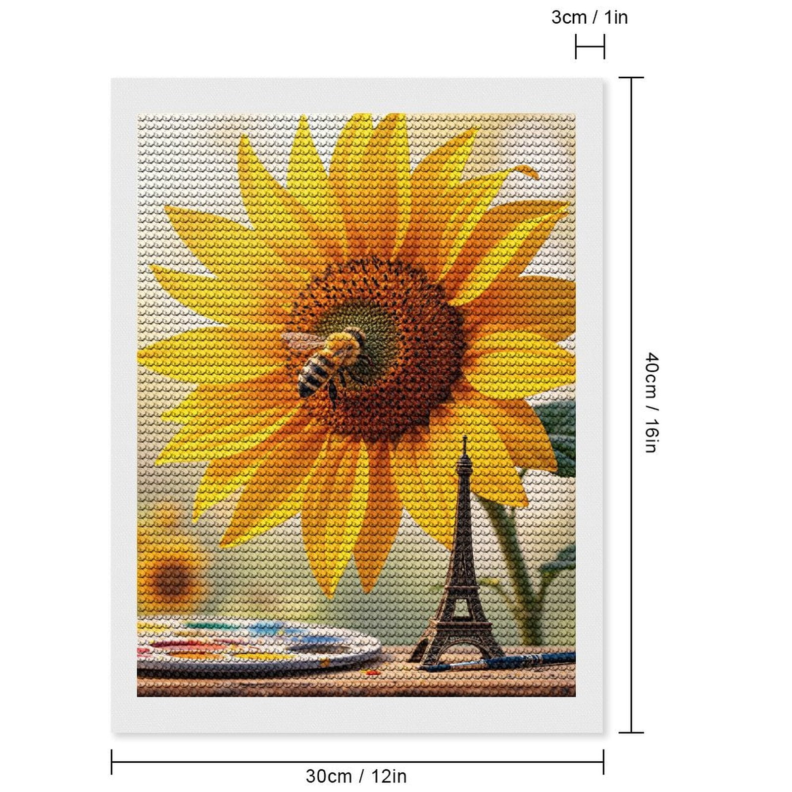 Diamond Art Kits for Adults, Sunflower Bee Eiffel Tower Art 5D Diamond Painting Kits for Adults Beginners, DIY Full Drill Diamond Painting, Gem Art and Crafts 12x16