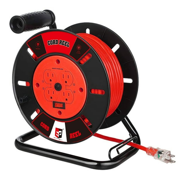 EP 60 Ft Open Cord Reel Extension Cord with 4 Grounded Outlets, 14/3 ...