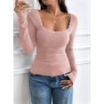 thumbnail image 6 of Osfvolr Womens Long Sleeve Shirts Square Neck Ribbed Knit Crop Tops Fall Outfits Fashion Clothes  Root Pink XL, 6 of 8