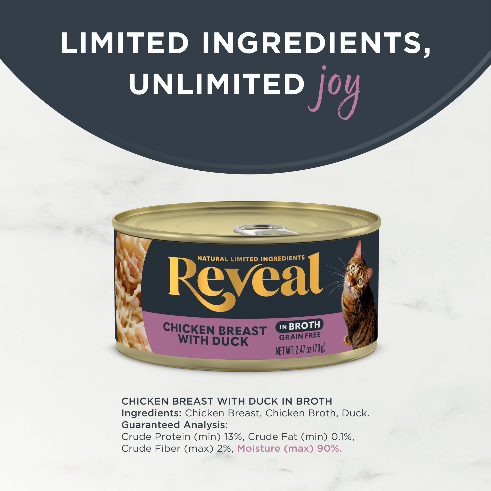 Reveal Pet Food Natural Wet Cat Food, Chicken Breast with Duck in Broth, 24 x 2.47oz Cans