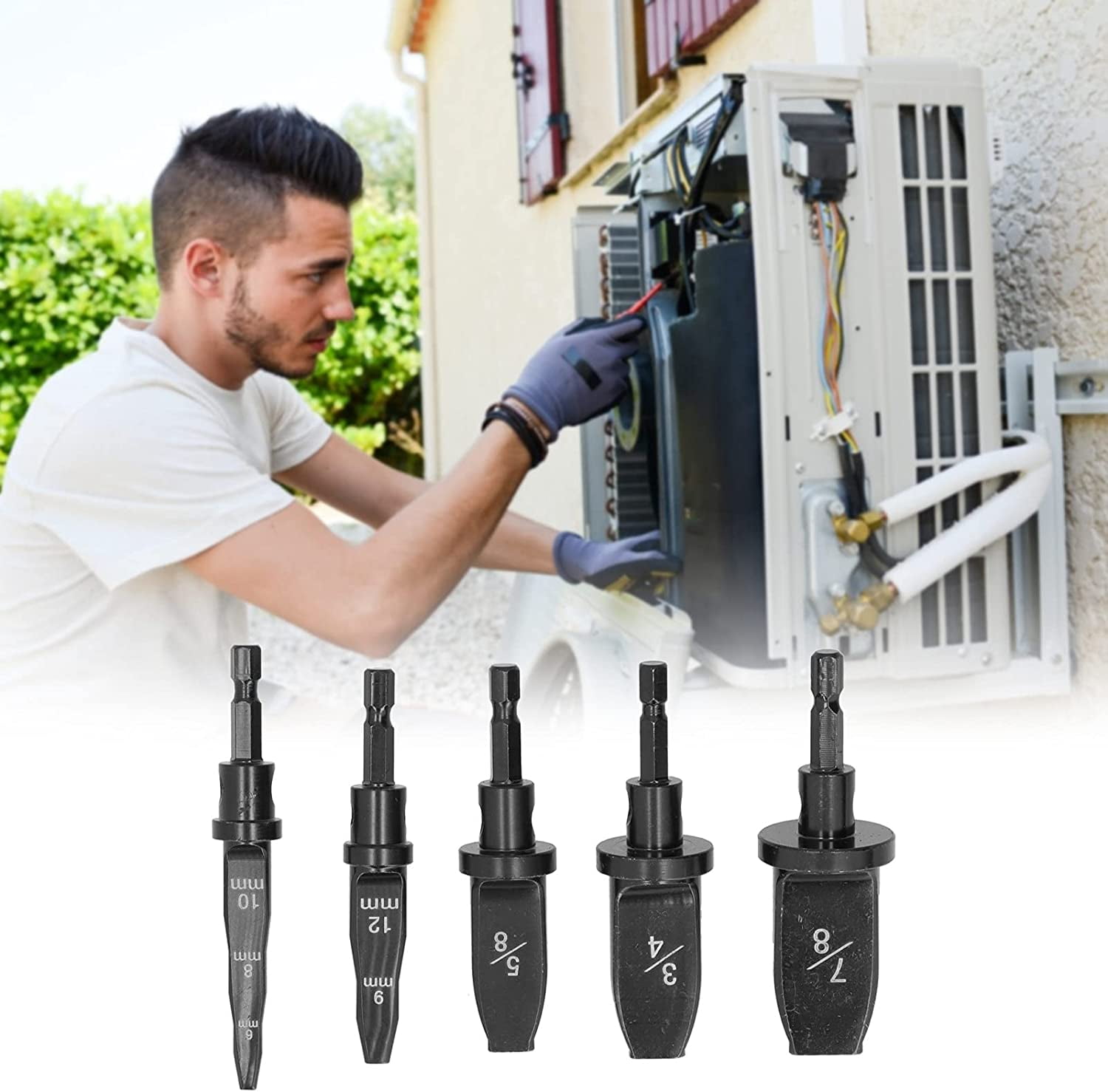 5 Pcs HVAC Repairing Tools Swaging Tool Clearance Copper Pipe Expander Set Steel Metric Hex Handle Pipe Flaring Manual Flaring Tool Hvac for ir Conditioner Pipeline Engineering Industrial