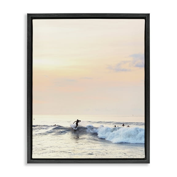 Stupell Industries Sunset Surfer Landscape Coastal Photography Black Floater Framed Canvas Art Print Wall Art, 17 x 21