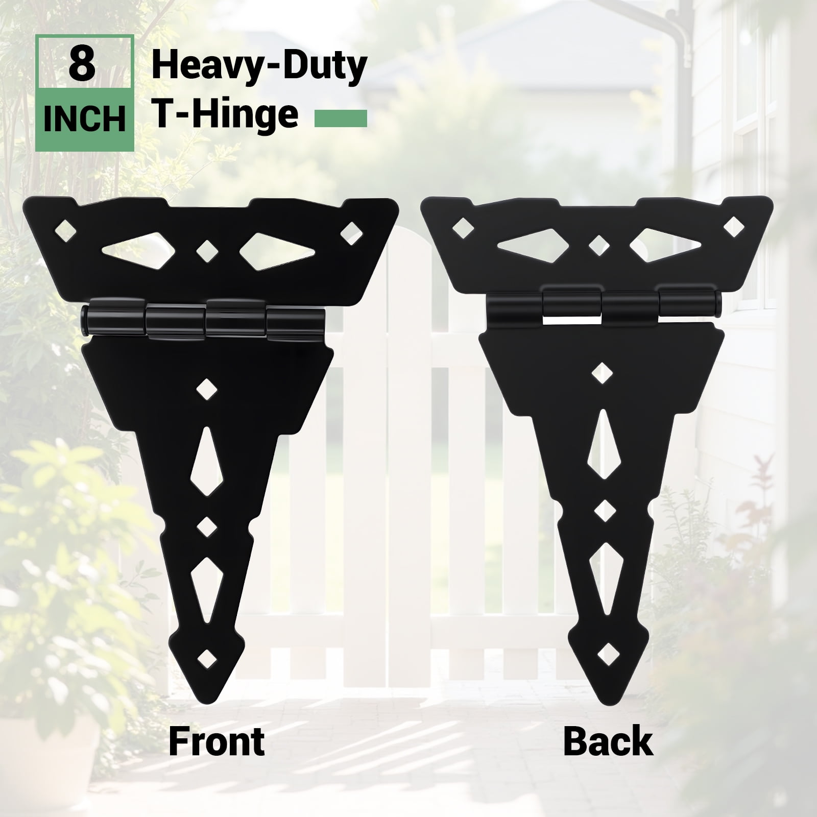 WellMade 4 Pack Heavy Duty Gate Hinges，8 in Decorative T Strap Hinge Wood Fence with Screws for Barn Doors, Storage Bins, and Tool Boxes