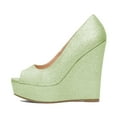 thumbnail image 2 of XYD Women Wedges Super High Heels Peep Open Toe Glitter Pumps Platform Slip-ons Party Event Dress Shoes Size 11 Green, 2 of 4