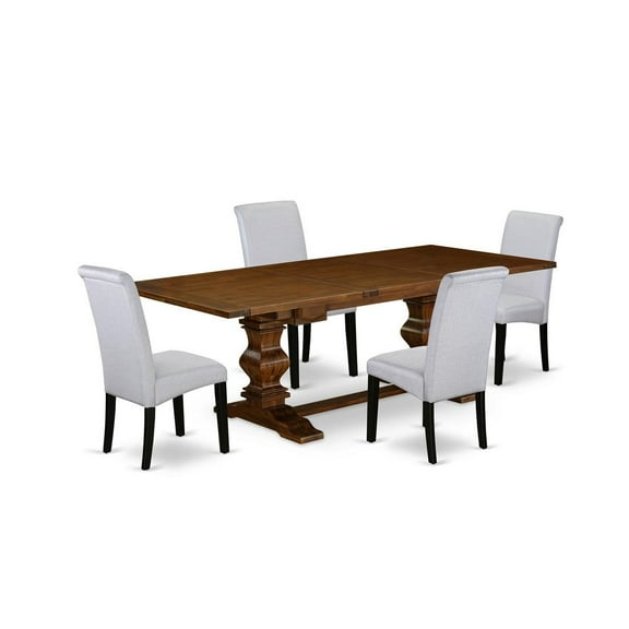 East West Furniture 5 Piece Kitchen Table Set for 4 Includes a Rectangle Removable Leaf Dining Table and 4 Grey Linen Fabric Upholstered Chairs, 42x92 Inch, Walnut