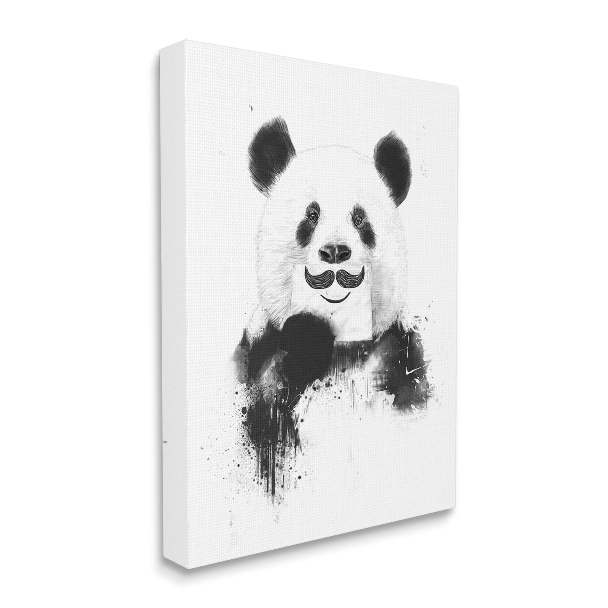 Stupell Industries Humorous Black & White Giant Panda Bear Mustache Canvas Wall Art, 16 x 20, Design by Balazs Solti