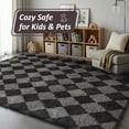 thumbnail image 6 of Pentantan 8’x 10’ Shag Area Rugs, Soft Fluffy Modern Checkered Indoor Carpet for Living Room Bedroom, Gray & Black, 6 of 7