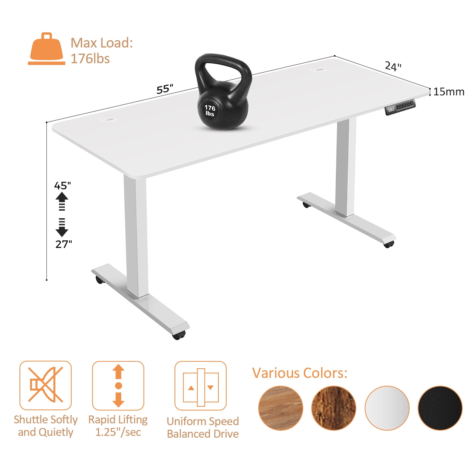 Legooin 55"W x 24"D Mobile Standing Desk with Pre-set Height Function 28"-45" Height Adjustable Computer Table for Multi Monitors, White