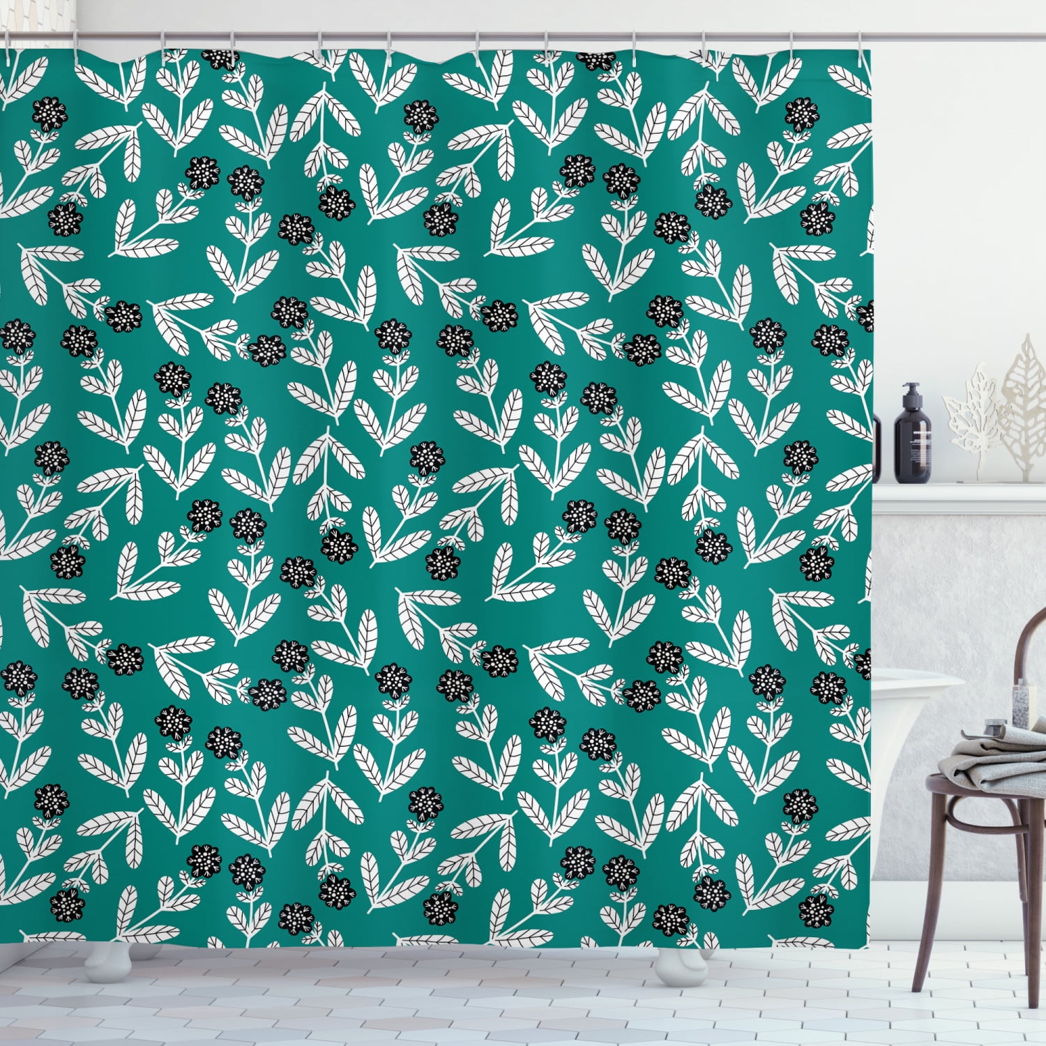 Floral Shower Curtain, Illustration of Abstract Surreal Flower Motifs