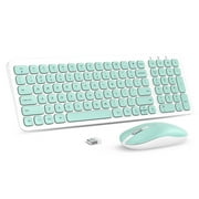 Wireless Keyboard Mouse Combo, Cimetech Compact Full Size Wireless Keyboard and Mouse Set Less Noise Keys 2.4G Ultra-Thin Sleek Design for Windows, Computer, PC, Notebook, Laptop (Aqua Green)