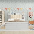 thumbnail image 3 of Clearance! Wood Queen Size Platform Bed with Storage Headboard, Shelves and 4 Drawers, White, 3 of 9