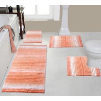 Home Weavers Gradation Rug Collection 100% Cotton Non-Slip Bathroom Rug Set Machine Washable Bathroom Rug, Bath Rug, U Shaped Contour, Runner, Coral Color 4 Piece Bath Carpet set